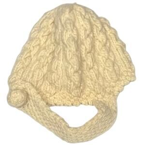 Vintage 100% Wool Zwicker Cream Handcrafted Soft Infant Baby Button Hat Cap